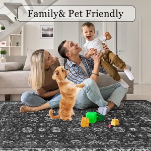 Floral Rug Washable Area Rugs, Non Slip Vintage Boho Stain Resistant Low Pile Carpets for Living Room Dining Room Bedroom Office Hallways Entryway - 1 of 1