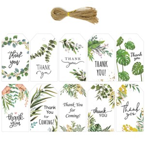 Wrapables Thank You Gift Tags/Kraft Paper Hang Tags for Weddings, Bridal Showers, Baby Showers (50pcs), Green Nature - 1 of 4