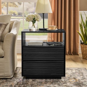 Mid Century Modern Nightstand with USB Ports, Charging Station, Louver Drawer Design and Open Shelf for Bedroom or Living Room-Maison Boucle - 1 of 4
