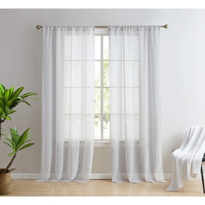 HLC.ME Penelope Faux Linen Textured Privacy Sheer Light Filtering Rod Pocket Curtains Panels, Set of 2