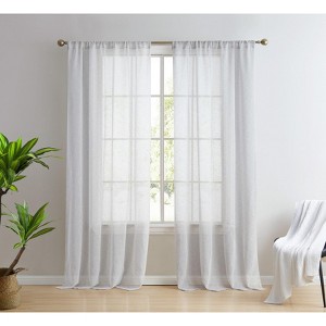 HLC.ME Penelope Faux Linen Textured Privacy Sheer Light Filtering Rod Pocket Curtains Panels, Set of 2 - 1 of 4