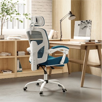 Home Office Chair Retractable Footrest, Ergonomic Swivel Dest Chair, Computer Game Chair with Lumbar Support Pillow and Padded Armrests-The Pop Home