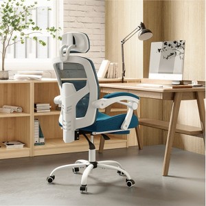 Home Office Chair Retractable Footrest, Ergonomic Swivel Dest Chair, Computer Game Chair with Lumbar Support Pillow and Padded Armrests-The Pop Home - 1 of 4