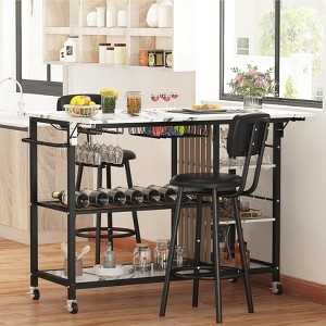 Hooseng 3-Piece Dining Table Set for Kitchen Breakfast Nook, Bar Table Set with Storage Shelves, with Counter Height Faux Marble Table, Grey - 1 of 4