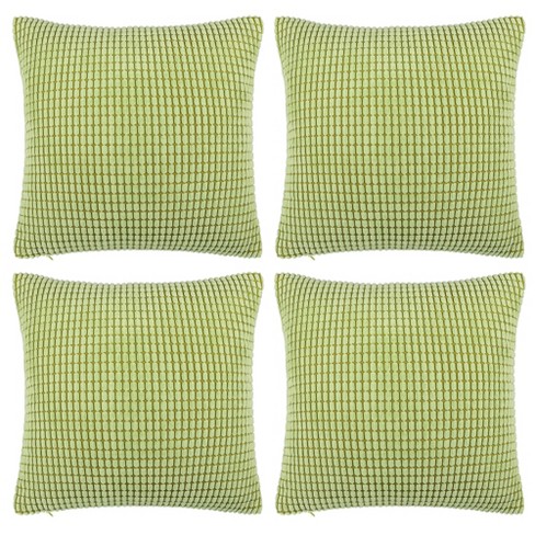 Soft Corduroy Striped Velvet Square Decorative Throw Pillow Cusion for Couch, 20 inch x 20 inch, Green, 2 Pack, Size: 20 x 20