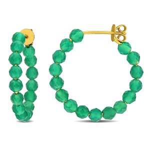 EVERLY JEWELRY | Beaded Hoop Earrings with Gemstone in Silver – Multiple Stone Options and Metal Color Option - 1 of 4