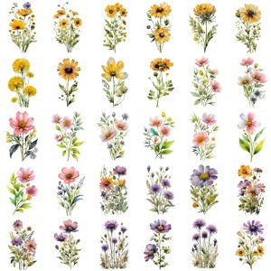 Wrapables PET Floral Daisy Stickers for Scrapbooking, Stationery, Journaling, Diary, Card Making, Water Bottles, Phones, Laptops (Set of 3) - 1 of 4