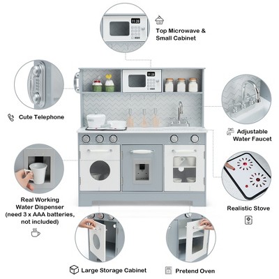 Gray and White Wooden Kids Play Kitchen Set with Light & Sound