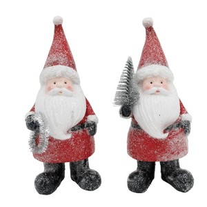 Transpac Resin Santa Tinsel Set of 2 Christmas Figurines Multicolor Tabletop Decor Indoor Holiday Gifts - 1 of 1