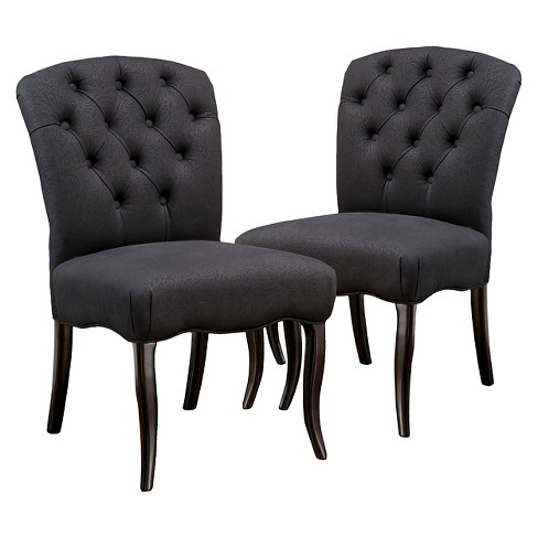 Hallie Fabric Dining Chair Set 2ct Black - Christopher Knight Home ...