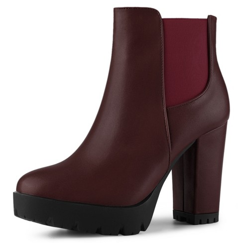 Allegra K Women's Platform Buckle Lace Up Block Heel Ankle Boot Burgundy 7  : Target