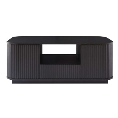 Lirago 47" Modern Oval Coffee Table Black with Drawers Storage Open shelving Compartments Curved Contour Design