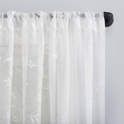 Ivory Floral Sheer Rod Pocket Curtain Valance 50" x 17"