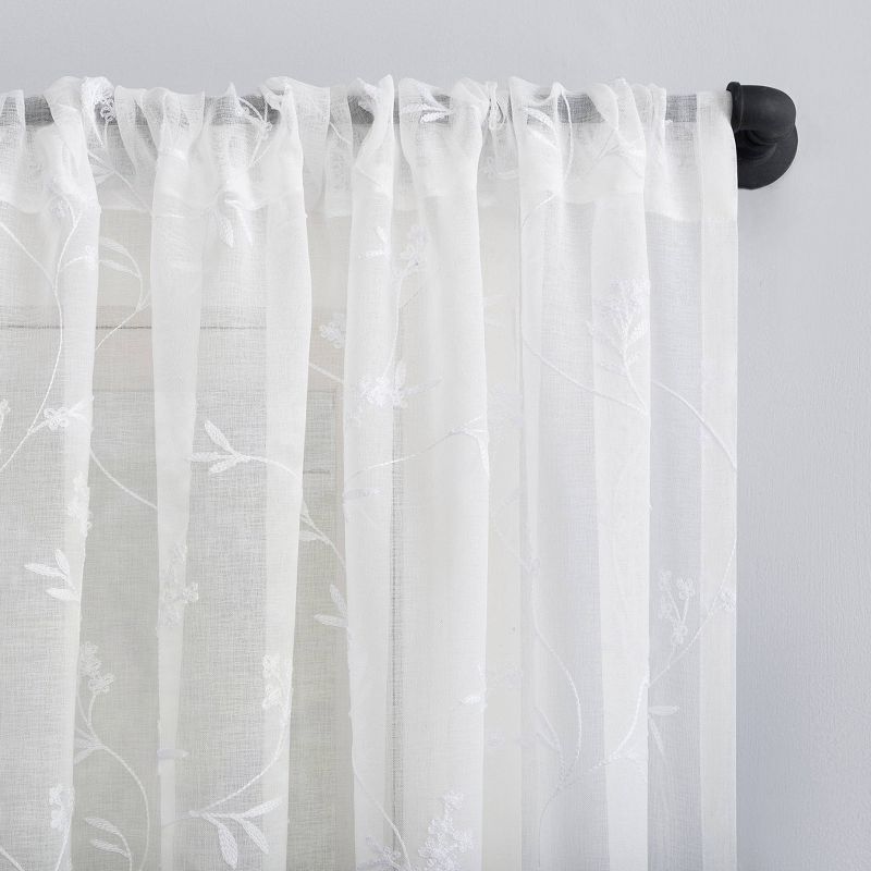 17"x50" Delia Embroidered Floral Sheer Rod Pocket Curtain Valance - No. 918, 3 of 9