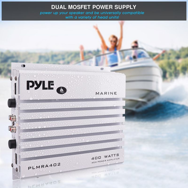 Pyle Elite Series 400 Watt Upgraded Hydra Marine 4 Channel Audio Amplifier - Waterproof Dual MOSFET Power Supply, PLMRA402, Universal Fit - 1 Unit, 3 of 8