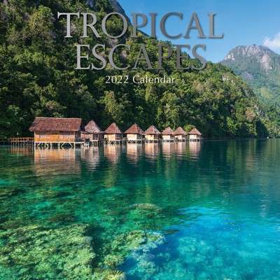 The Gifted Stationery 2021 - 2022 Nature Monthly Wall Calendar, 16 Month, Tropical Beach Travel Theme with Reminder Stickers, 12 x 12 in