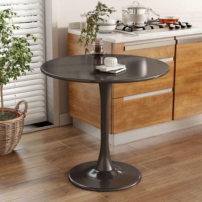 24" Modern Round Dining Table, Black Tulip Kitchen Table with MDF Top and Metal Pedestal Base, Small Coffee Table for Living Room-The Pop Home