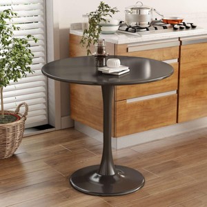 24" Modern Round Dining Table, Black Tulip Kitchen Table with MDF Top and Metal Pedestal Base, Small Coffee Table for Living Room-The Pop Home - 1 of 4