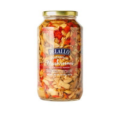 DeLallo Portabllo Mushrooms and Roasted Peppers, 32 oz Jar, 4-Pack