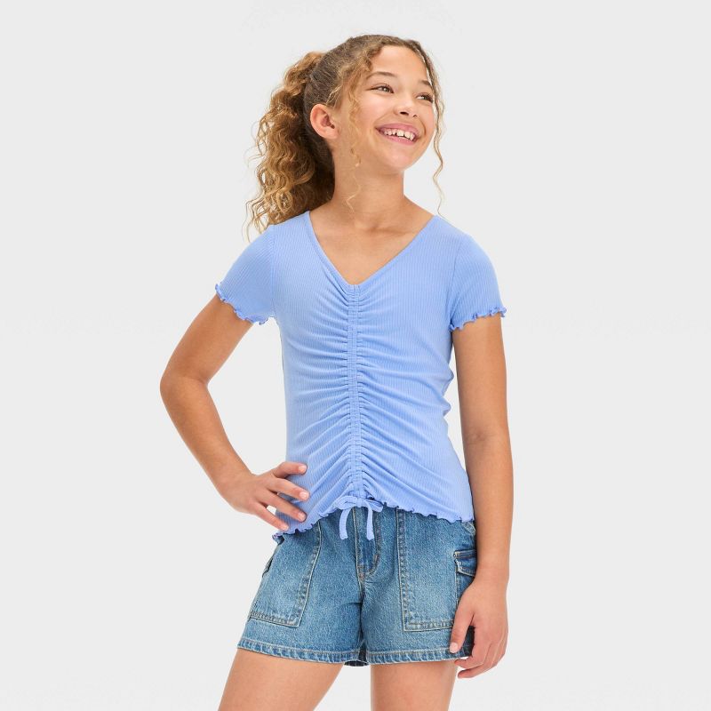 Girls' Short Sleeve Ruched Front Top - art class™, 1 of 5