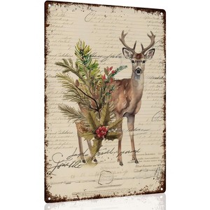 Reindeer Christmas Decoration,Vintage Christmas Reindeer Metal Signs Plaque Wall Decor Art - 1 of 4