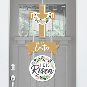 Big Dot of Happiness Religious Easter - Hanging Porch Christian Holiday Party Outdoor Decorations - Front Door Decor - 3 Piece Sign - 1 of 4