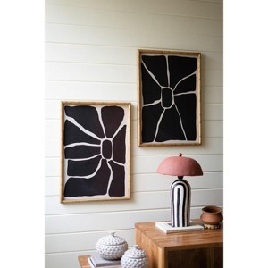 Abstract Framed Wall Art Set – 27"H Black & White, Wood & Glass Modern Printed Artwork (Set of 2) By Kalalou - 1 of 4