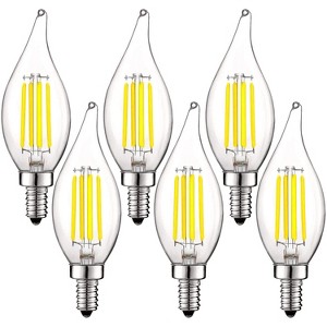 Luxrite Vintage Candelabra LED Bulb 5W=60W Equivalent, 550 Lumens, 5000K Bright White, LED Chandelier Light Bulbs Dimmable E12 Base 6 Pack - 1 of 4
