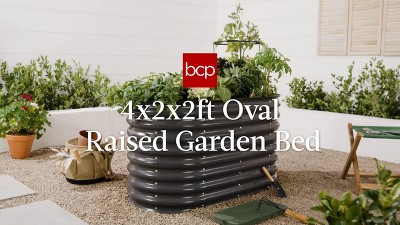 Charcoal Powder-Coated Steel Oval Raised Garden Bed Planter
