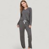 Anna-Kaci Lounge Women's V-Neck Long Sleeve Knit Top and Drawstring Waist Lounge Pants Two Piece Set - 2 of 4