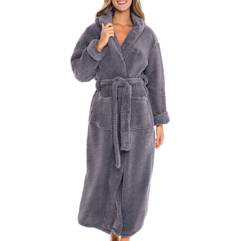 ADR Women's Fuzzy Plush Fleece Bathrobe with Hood, Soft Warm Hooded Lounge Robe, 1 of 9