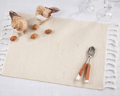 Beige Cotton and Jute Tassel Placemats, Set of 4