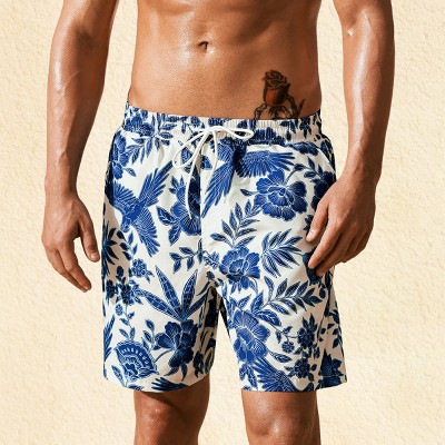 Men's Indigo Waves Floral Board Shorts - Cupshe