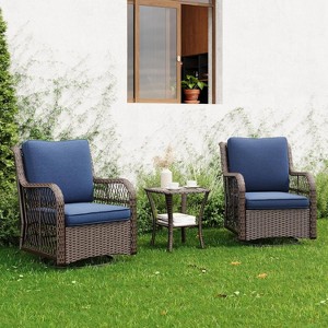 Clearance, Outdoor Porch Chairs with Table, 3-Piece Wicker Glider Rocking Swivel Set, Patio Furniture with Thick Cushions - 1 of 4