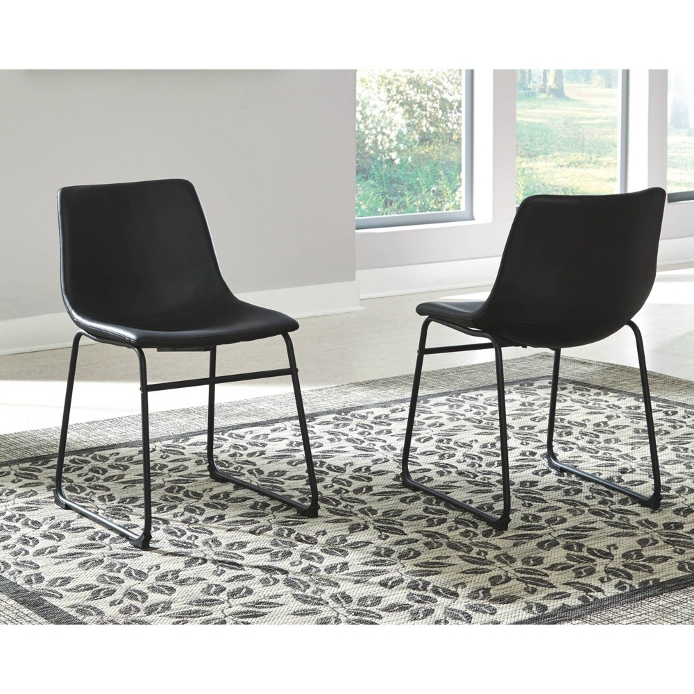 Set of 2 Centiar Dining Upholstered Side Chairs Black - Signature Design by Ashley: Faux Leather, Metal Base