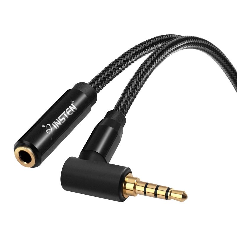 Insten 3.5mm Headphone Extension Cable, 90 Deg Male to Female, TRRS for Stereo Earphones with Microphone, 1.5 Feet, Black, 4 of 8
