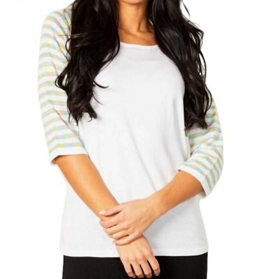 Women's Stripe Sleeve Raglan Scoop Neck Top - ANGEL