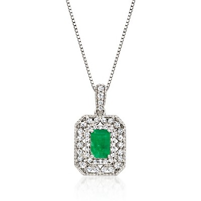 Ross-Simons 0.60 Carat Emerald and .25 ct. t.w. Diamond Pendant Necklace in Sterling Silver