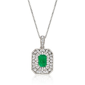 Ross-Simons 0.60 Carat Emerald and .25 ct. t.w. Diamond Pendant Necklace in Sterling Silver - 1 of 3