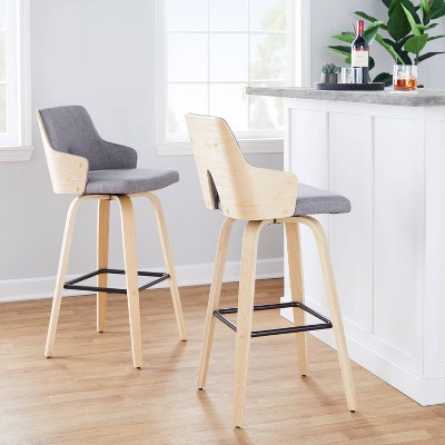 Stella 30" Light Gray/Natural/Black Swivel Bar Stool Set