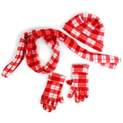Women's Gray Plaid 3 Piece Fleece Hat, Scarf & Glove Winter Set