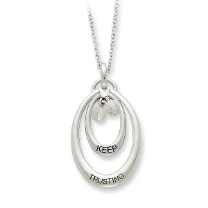 Black Bow Jewelry Sterling Silver & CZ, Keep Trusting Double Oval Necklace, 18 Inch - 1 of 4