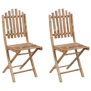 vidaXL: 2X Folding Bamboo Patio Chairs with Cushions - Garden Furniture for Outdoor/Deck/Patio - Light Blue, Weather Resistant - 1 of 4