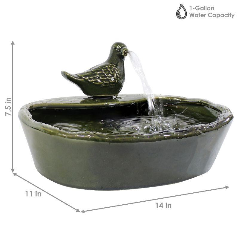 Sunnydaze Outdoor Solar Powered Glazed Ceramic Dove Water Fountain with Submersible Pump and Filter - 7" - Green, 4 of 11