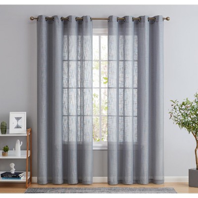 HLC.ME Abbey Faux Linen Textured Semi Sheer Privacy Light Filtering Window Grommet Thick Curtain Panels, Set of 2