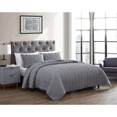 Kate Aurora Basic Bedding Herringbone Plush 3 Piece Quilt & Pillow Shams Set