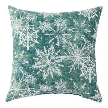 18"x18" Evergreen Snowflakes Holiday Square Throw Pillow Green - Kensington Garden