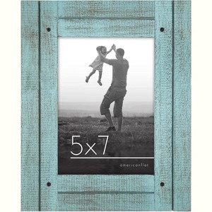 Americanflat Rustic Picture Frame Textured Wood and Polished Glass for Wall and Tabletop - Turquoise 5" x 7" - 1 of 4