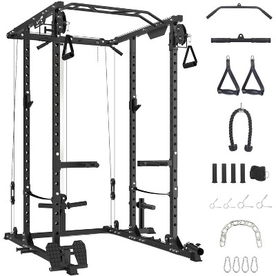 ODK 2000 LBS Power Cage,Multi-Function Power Rack with Cable Cross-Over System,Squat Rack with LAT Pull Down System for Home Gym