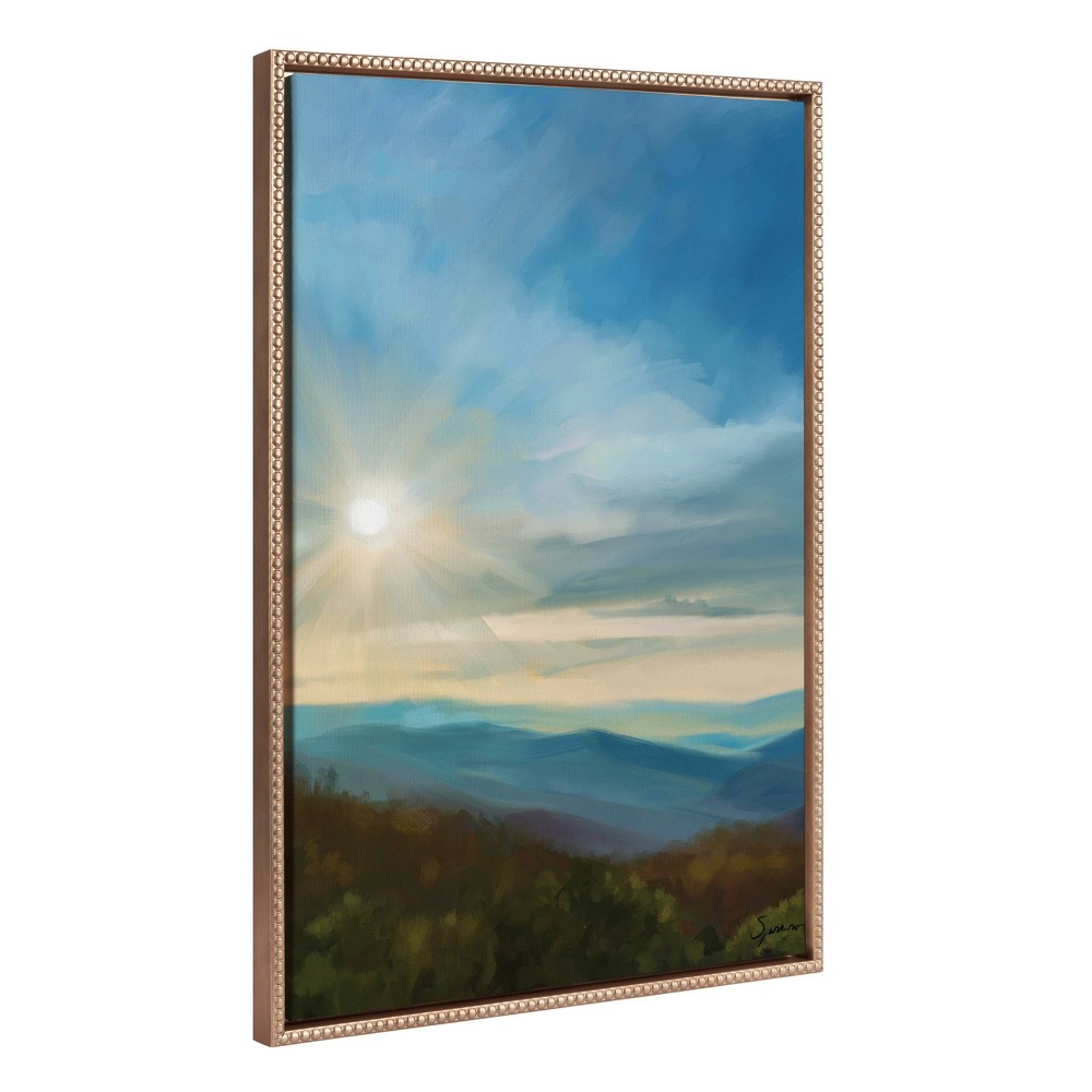 Photos - Other Decoration 23"x33" Sylvie Beaded Blue Ridge Sun Framed Canvas by Mary Sparrow Gold - Kate & Laurel All Things Decor